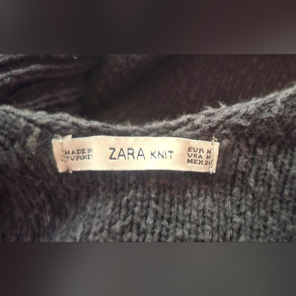 Zara Knit Black Boho Hippie Cropped Sweater Tank Top Size Medium - Picture 7 of 10